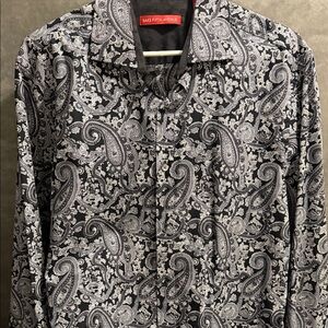 Saks Fifth Avenue Black and White Paisley Dress Shirt